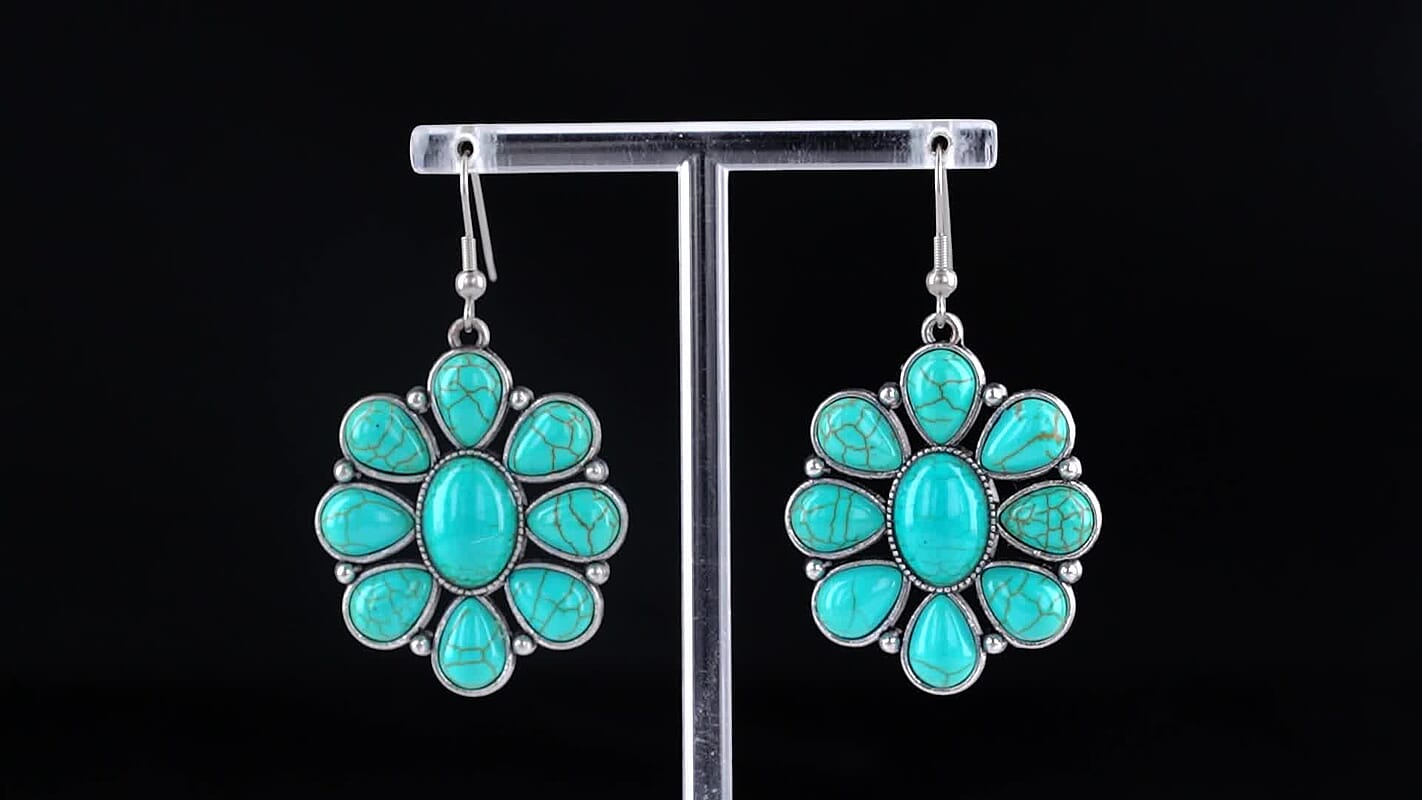Blue Howlite 30.00 ctw Floral Earrings in Silvertone