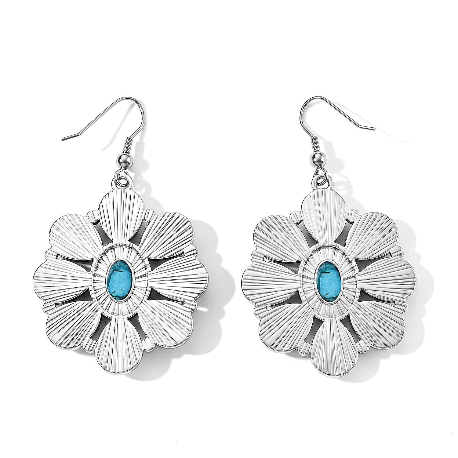 Blue Howlite 30.00 ctw Floral Earrings in Silvertone