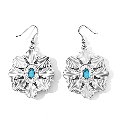 Blue Howlite 30.00 ctw Floral Earrings in Silvertone