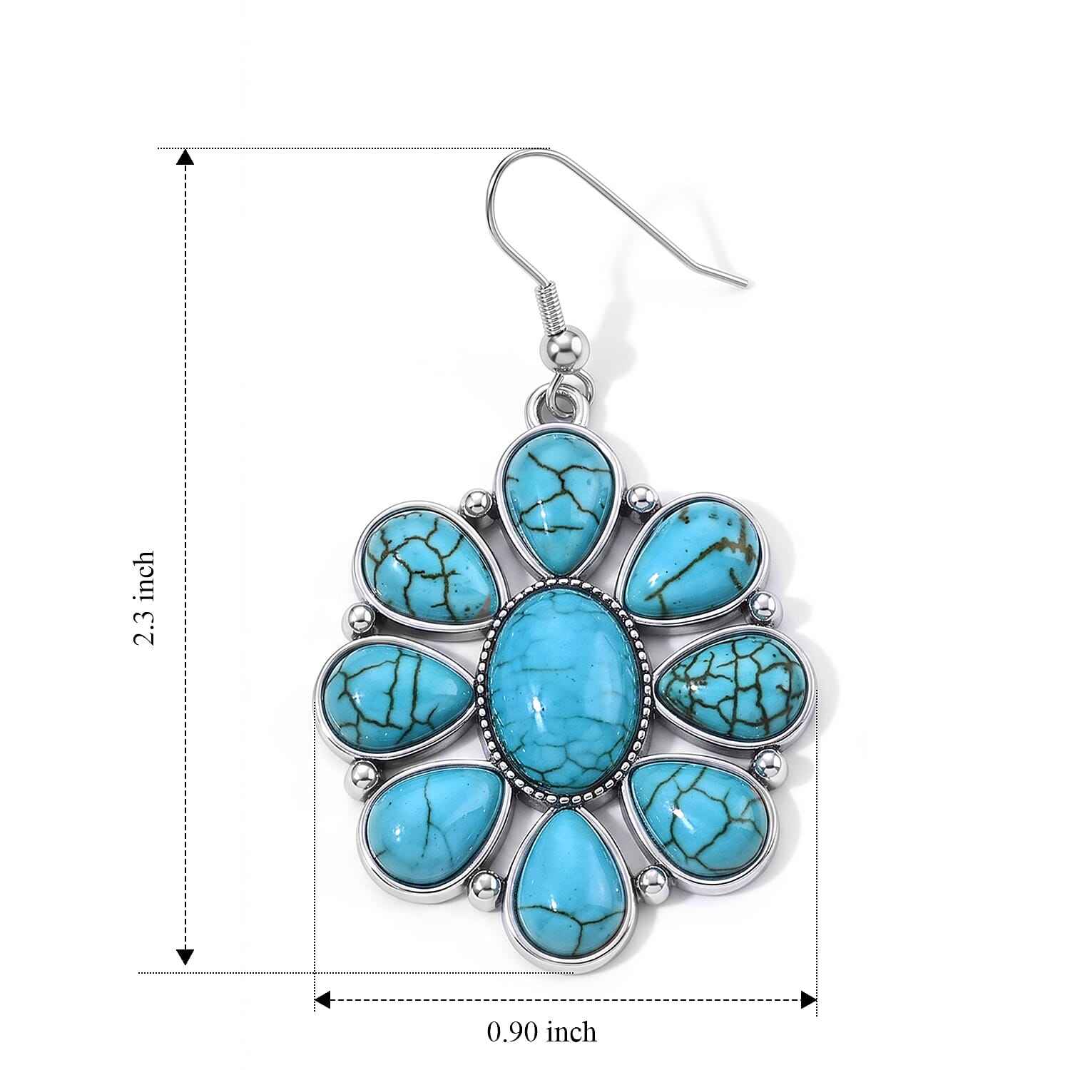 Blue Howlite 30.00 ctw Floral Earrings in Silvertone