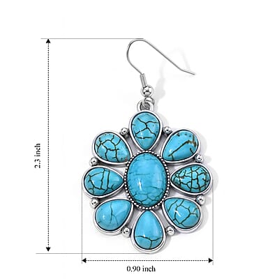 Blue Howlite 30.00 ctw Floral Earrings in Silvertone