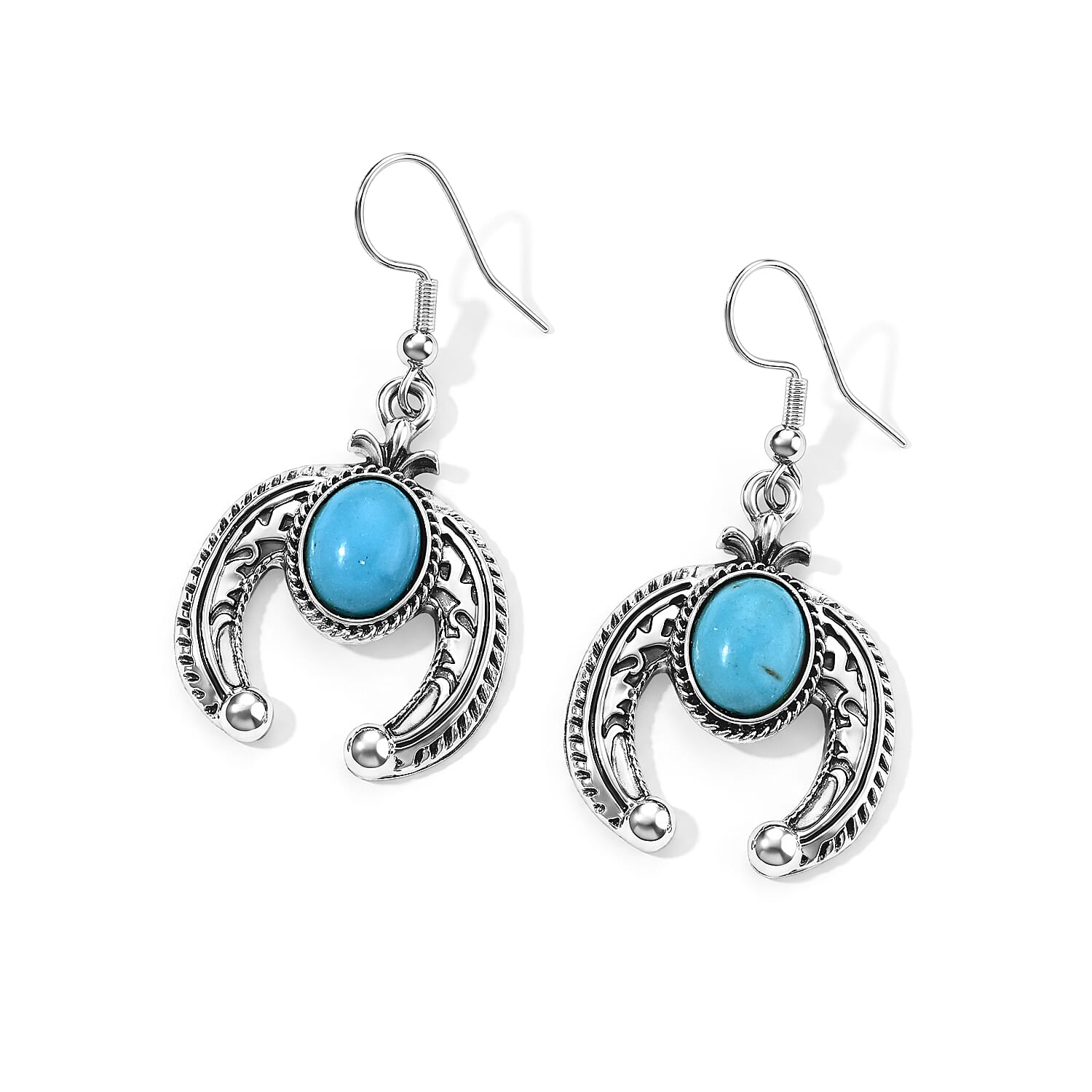 Blue Howlite 1.00 ctw Horseshoe Earrings in Silvertone