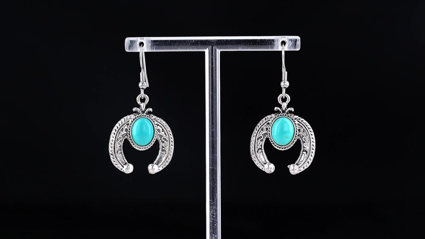 Blue Howlite 1.00 ctw Horseshoe Earrings in Silvertone