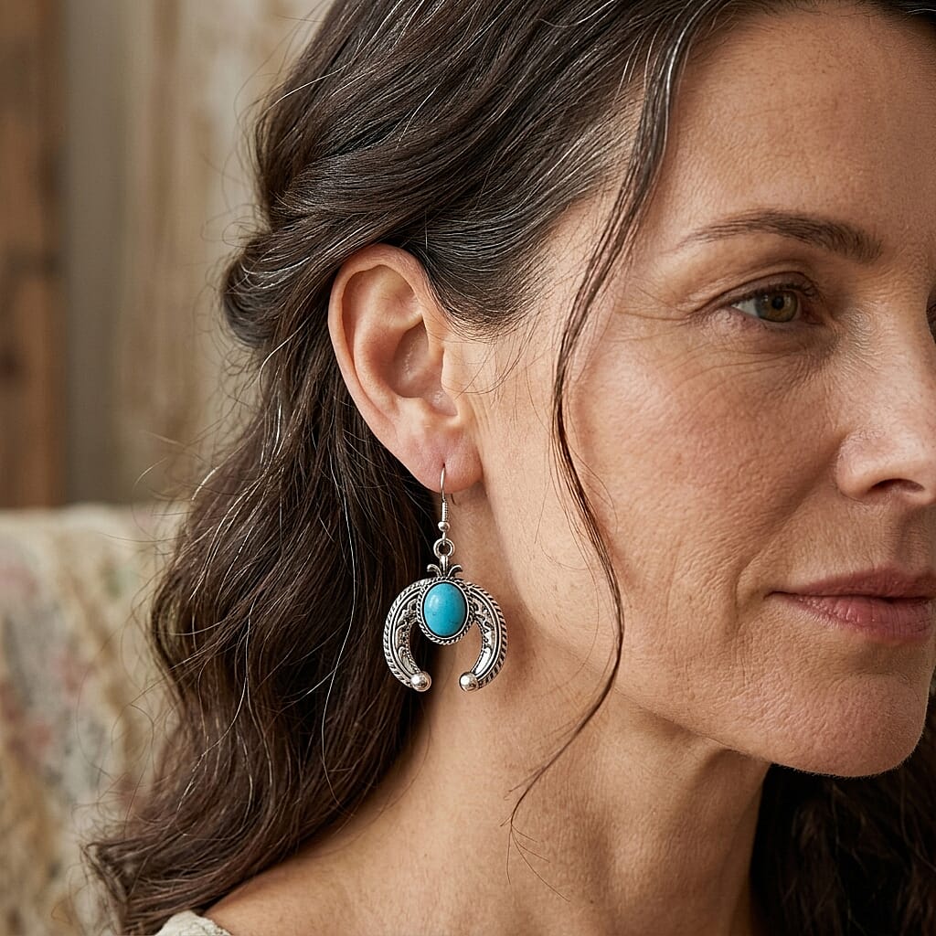 Blue Howlite 1.00 ctw Horseshoe Earrings in Silvertone