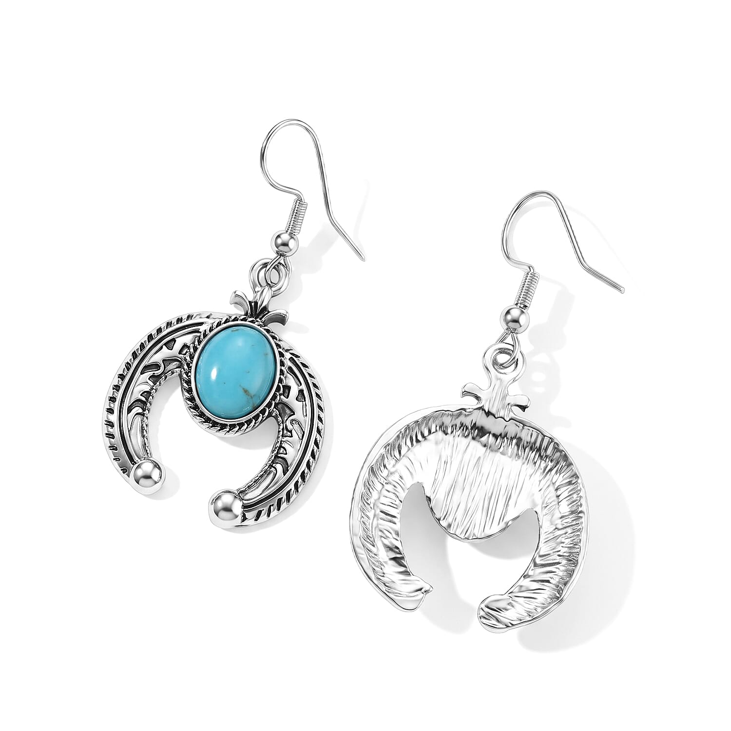 Blue Howlite 1.00 ctw Horseshoe Earrings in Silvertone