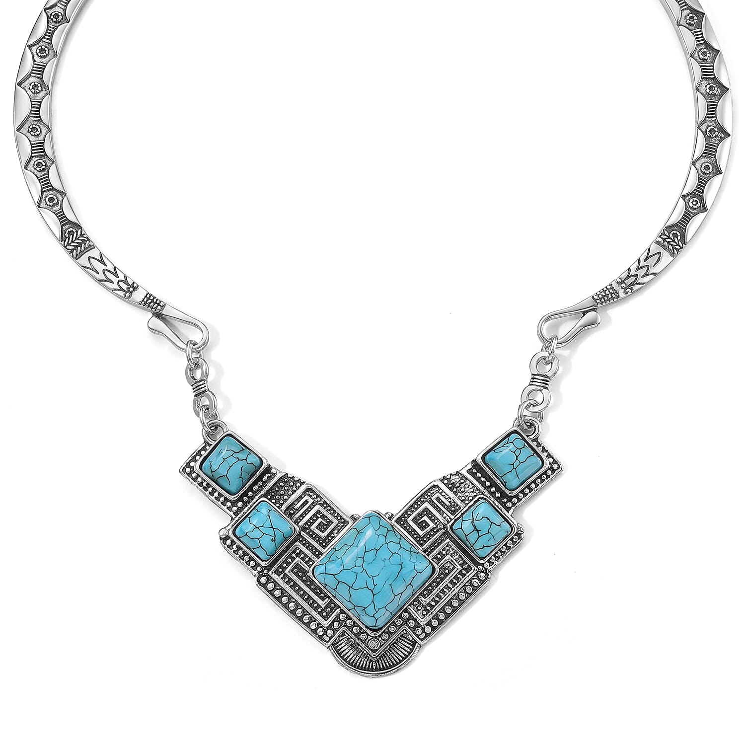 Blue Howlite 40.00 ctw Necklace (16.5-19.5 Inches) in Silvertone