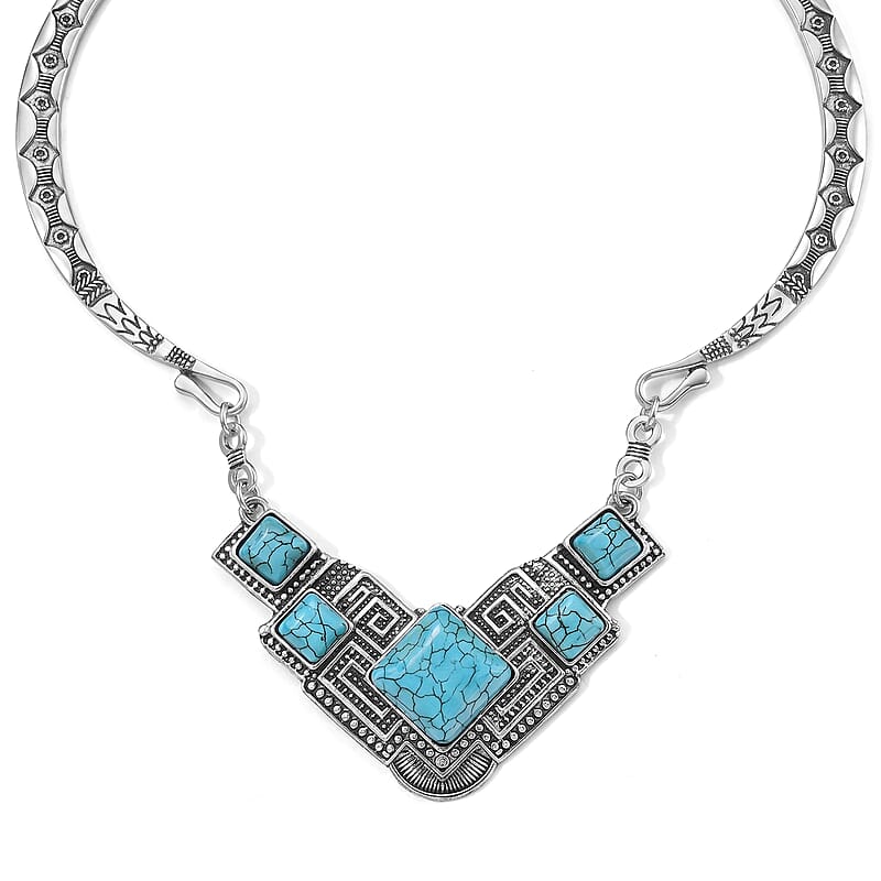 Blue Howlite 40.00 ctw Necklace (16.5-19.5 Inches) in Silvertone
