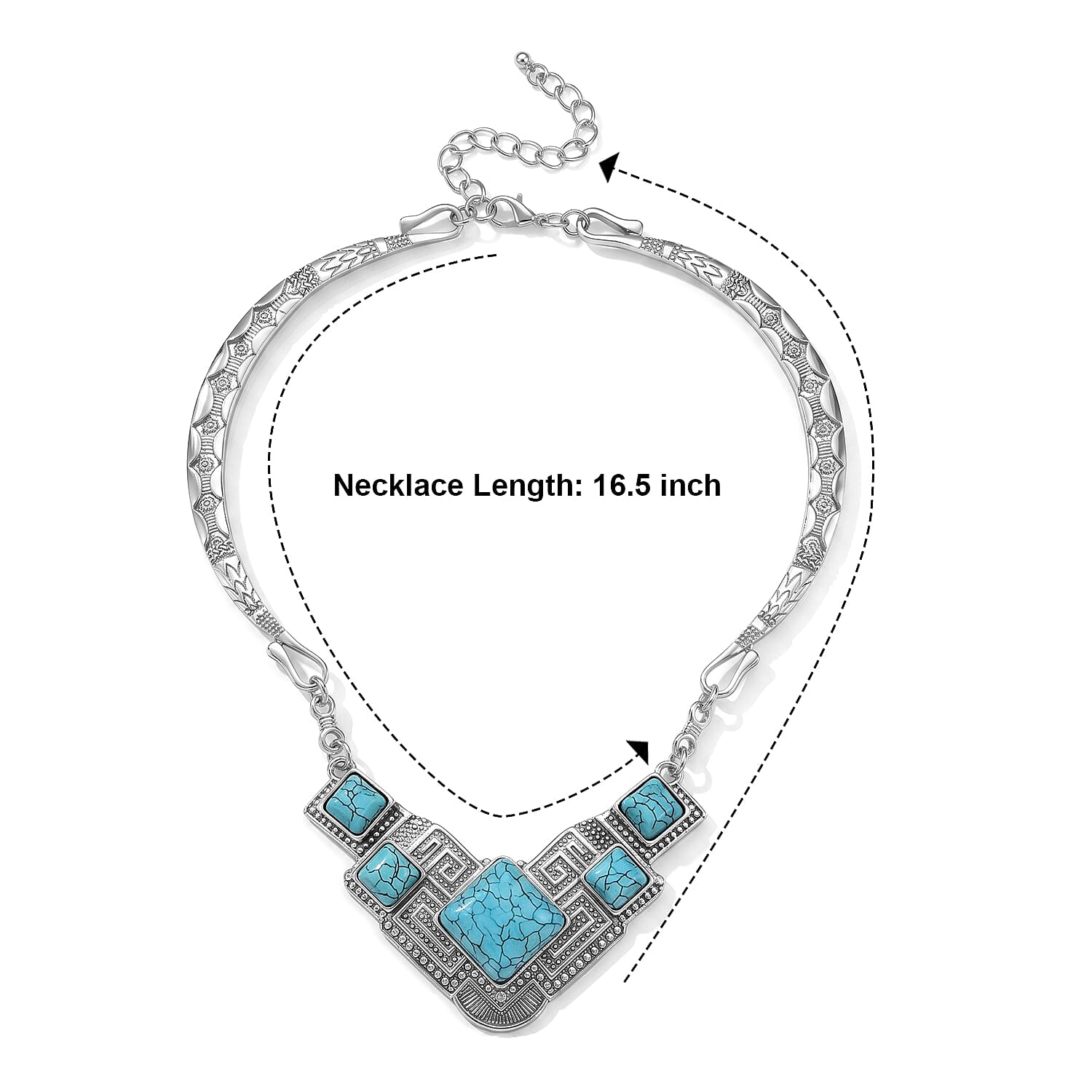 Blue Howlite 40.00 ctw Necklace (16.5-19.5 Inches) in Silvertone