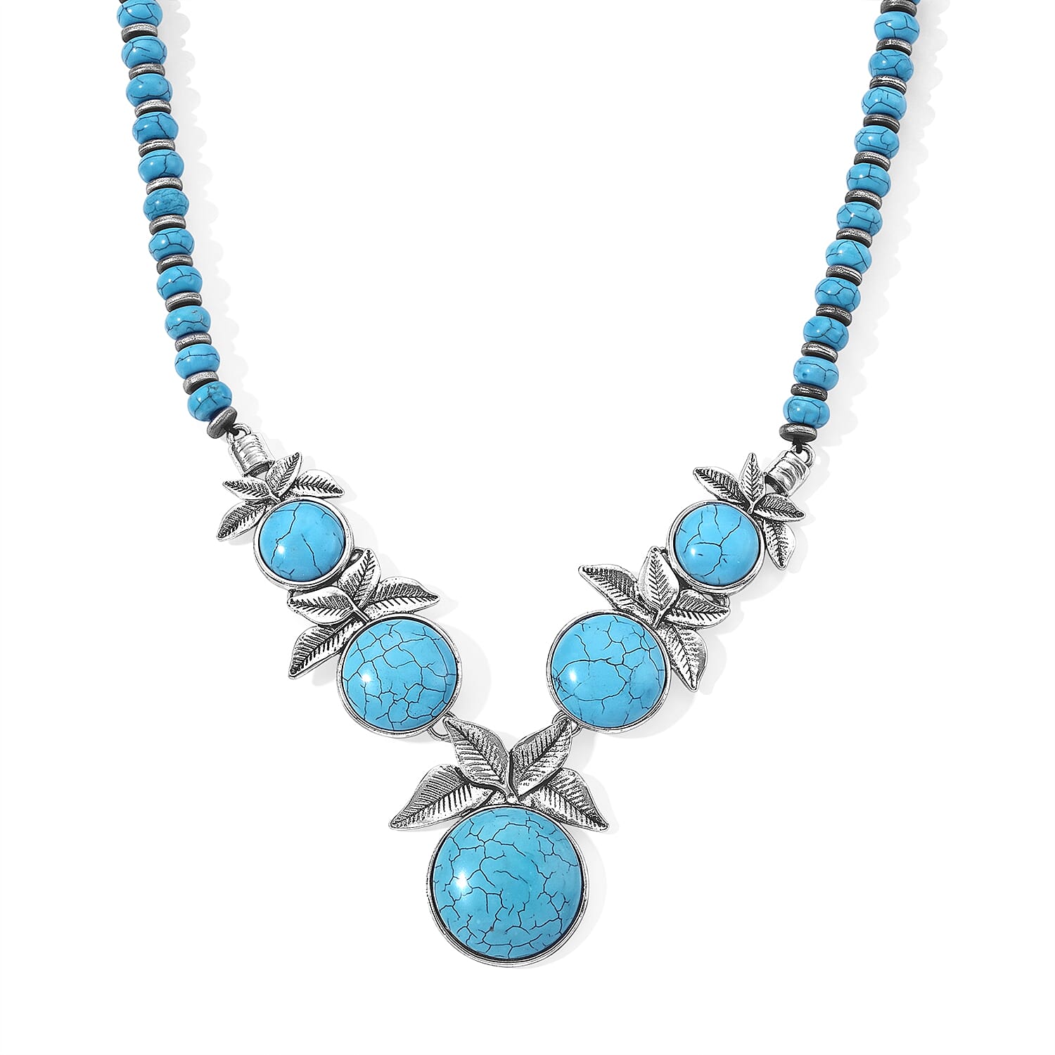 Blue Howlite 150.00 ctw Necklace in Silvertone (20-22 Inches