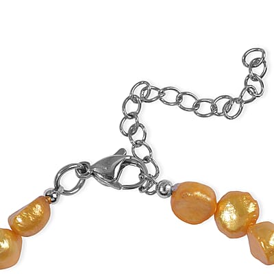 EverTrue Amazonite and Golden Pearl (D) 30.00 ctw Bracelet in Stainless Steel (7.25-9.25In)