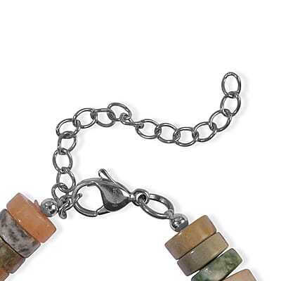 EverTrue Multi Jasper and Purple Pearl (D) 50.00 ctw Bracelet in Stainless Steel (7.25-9.25In)