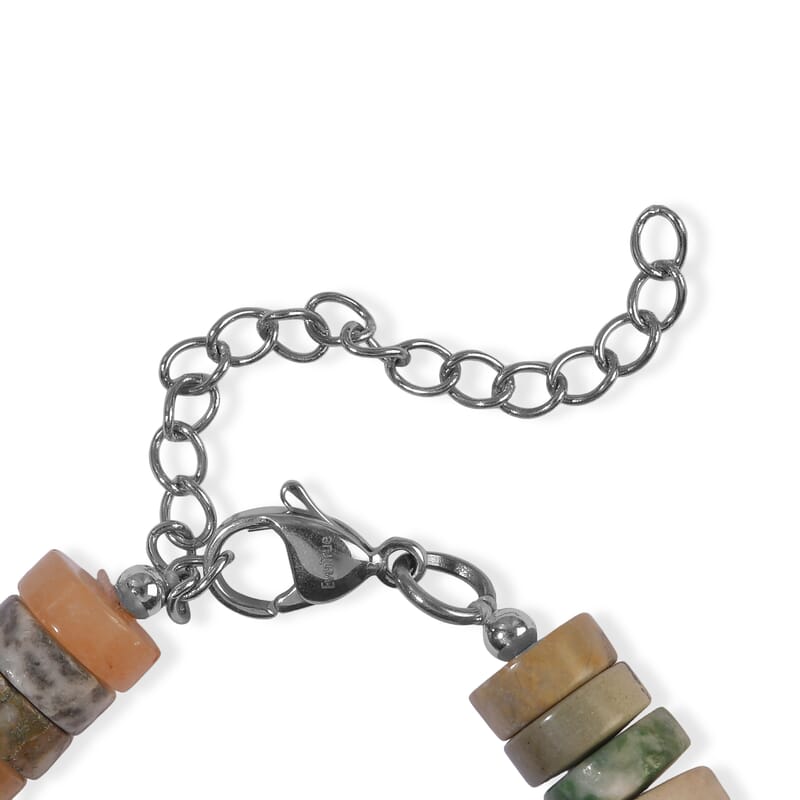 EverTrue Multi Jasper and Purple Pearl (D) 50.00 ctw Bracelet in Stainless Steel (7.25-9.25In)