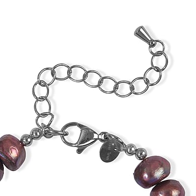 EverTrue Carnelian, Purle Pearl (D) and Austrian Crystal 7.00 ctw Bracelet in Stainless Steel (7.25-9.25In)