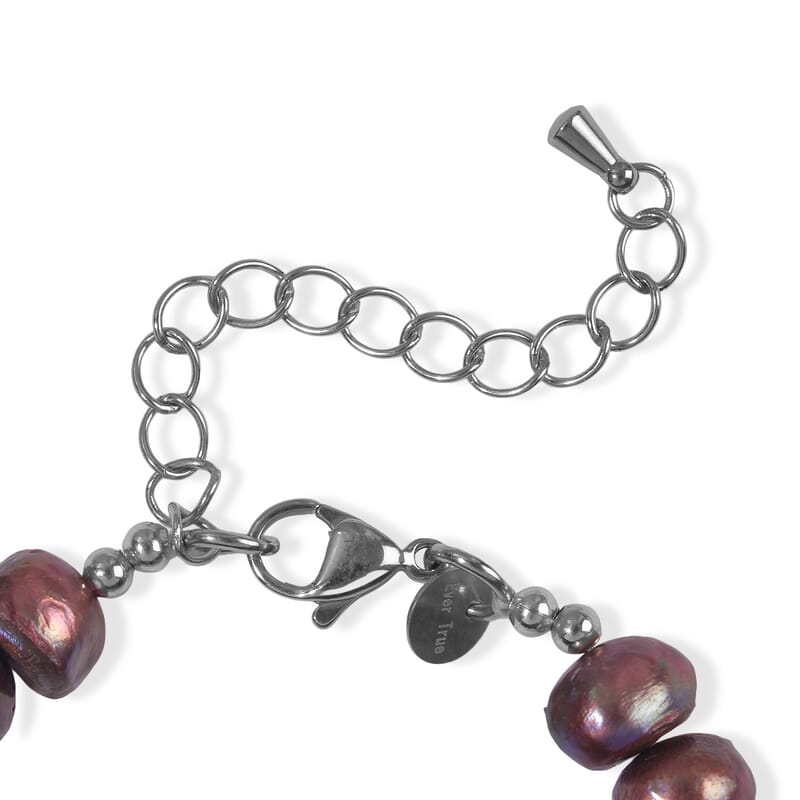 EverTrue Carnelian, Purple Pearl (D) and Austrian Crystal 7.00 ctw Bracelet in Stainless Steel (7.25-9.25In)