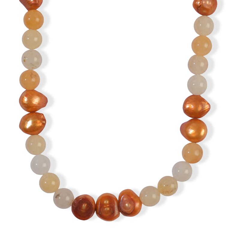 EverTrue Serpentine and Orange Pearl 130.00 ctw Necklace (18 Inches) in Platinum Bond