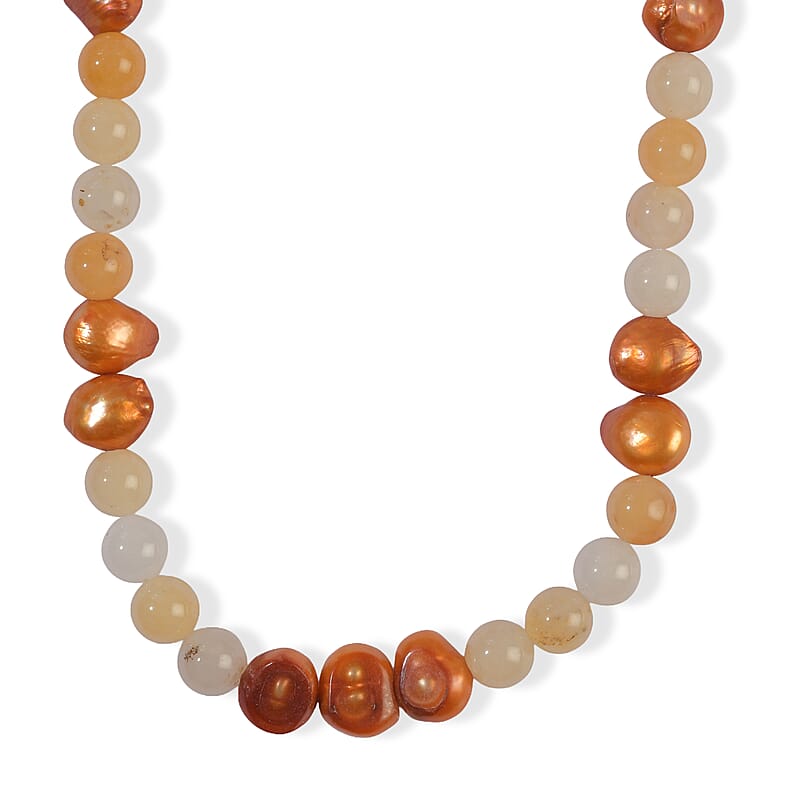 EverTrue Serpentine and Orange Pearl 130.00 ctw Necklace (18 Inches) in Platinum Bond
