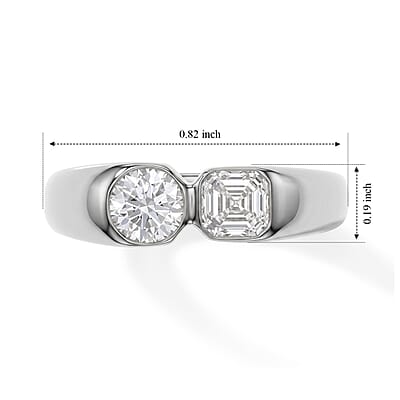 Luxuriant Asscher Cut Lab Grown Diamond E-F VS 1.00 ctw Ring in Rhodium Over Sterling Silver (Size  5.0)