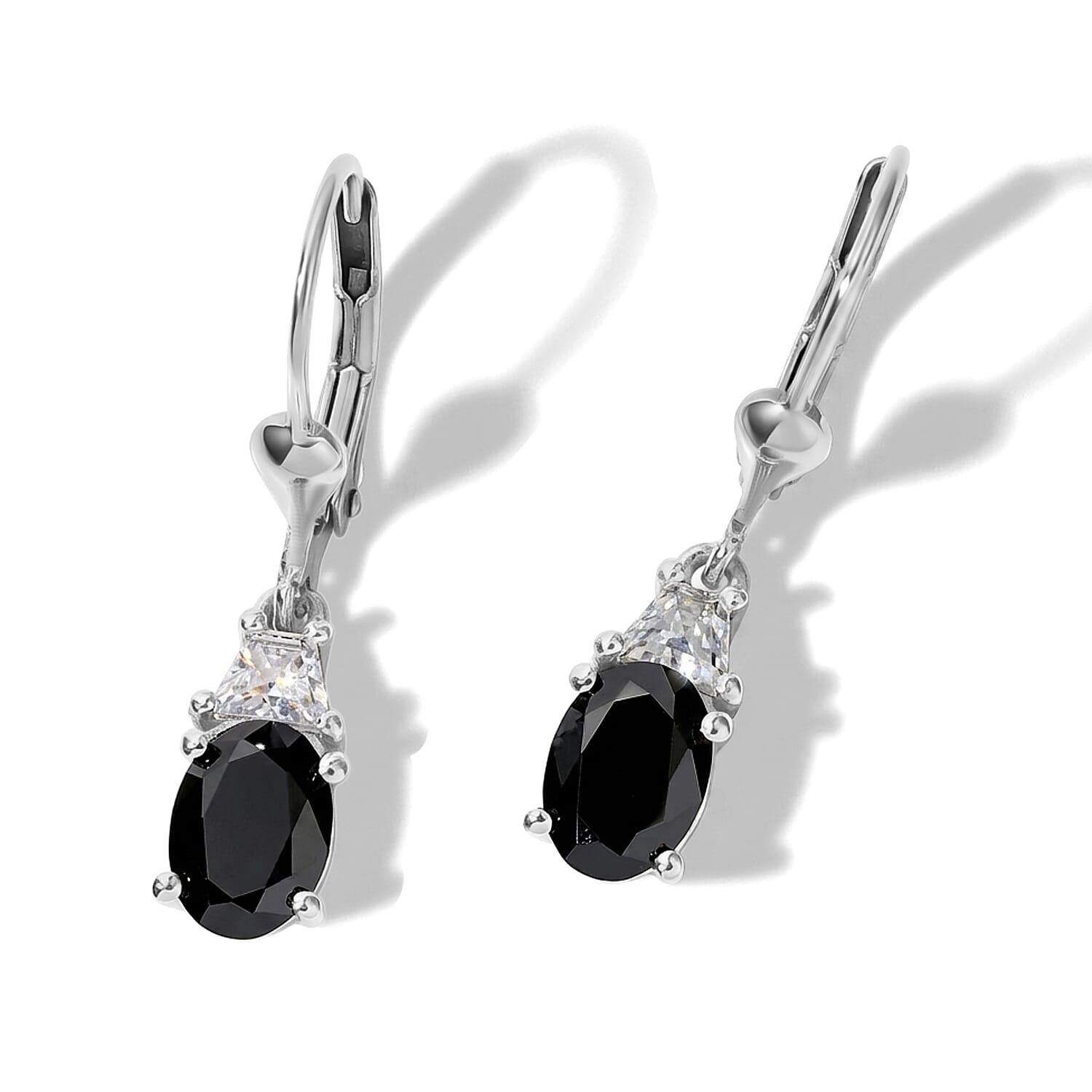 D'Joy Black and White Moissanite 1.90 ctw Solitaire Lever Back Earrings in Rhodium Over Sterling Silver