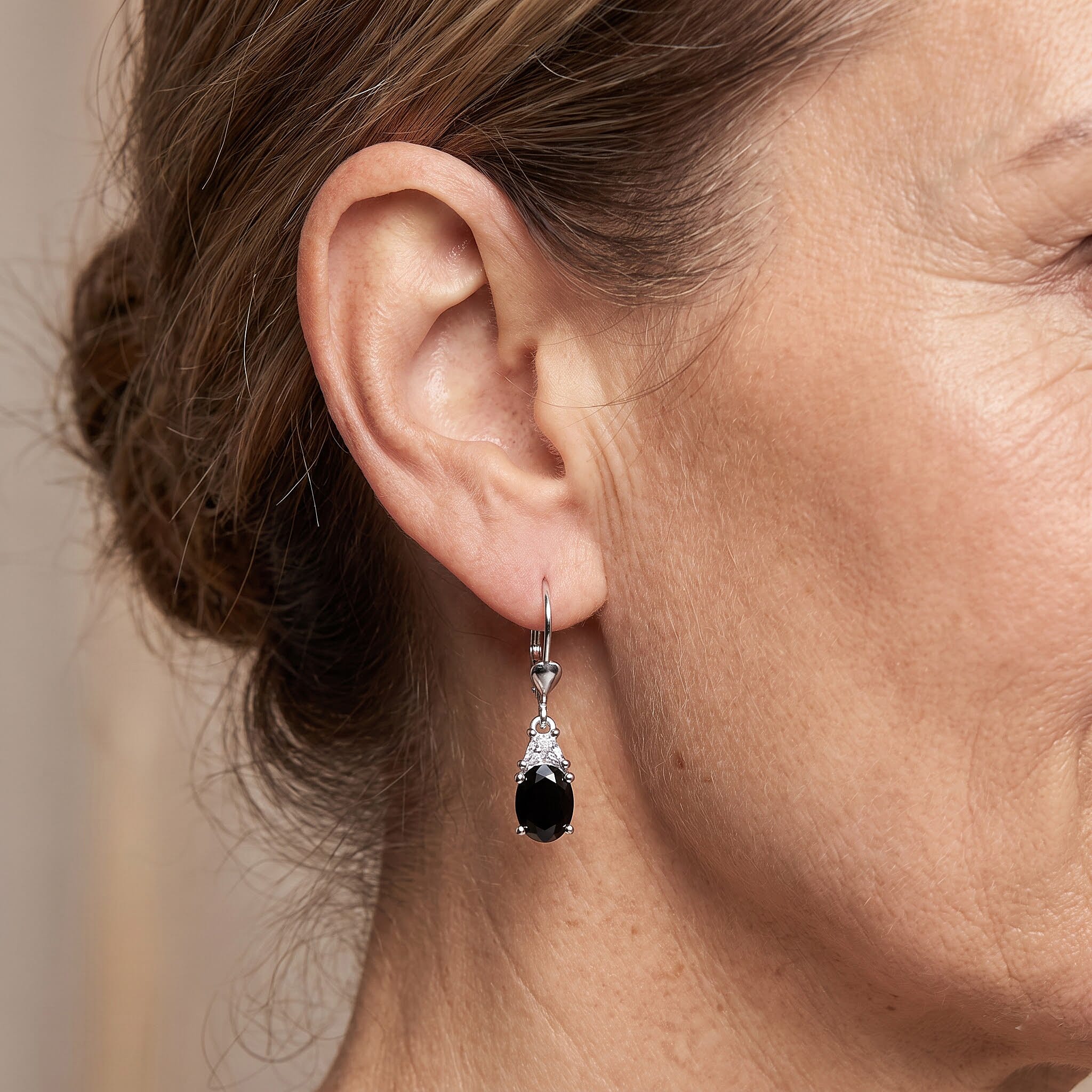 D'Joy Black and White Moissanite 1.90 ctw Solitaire Lever Back Earrings in Rhodium Over Sterling Silver