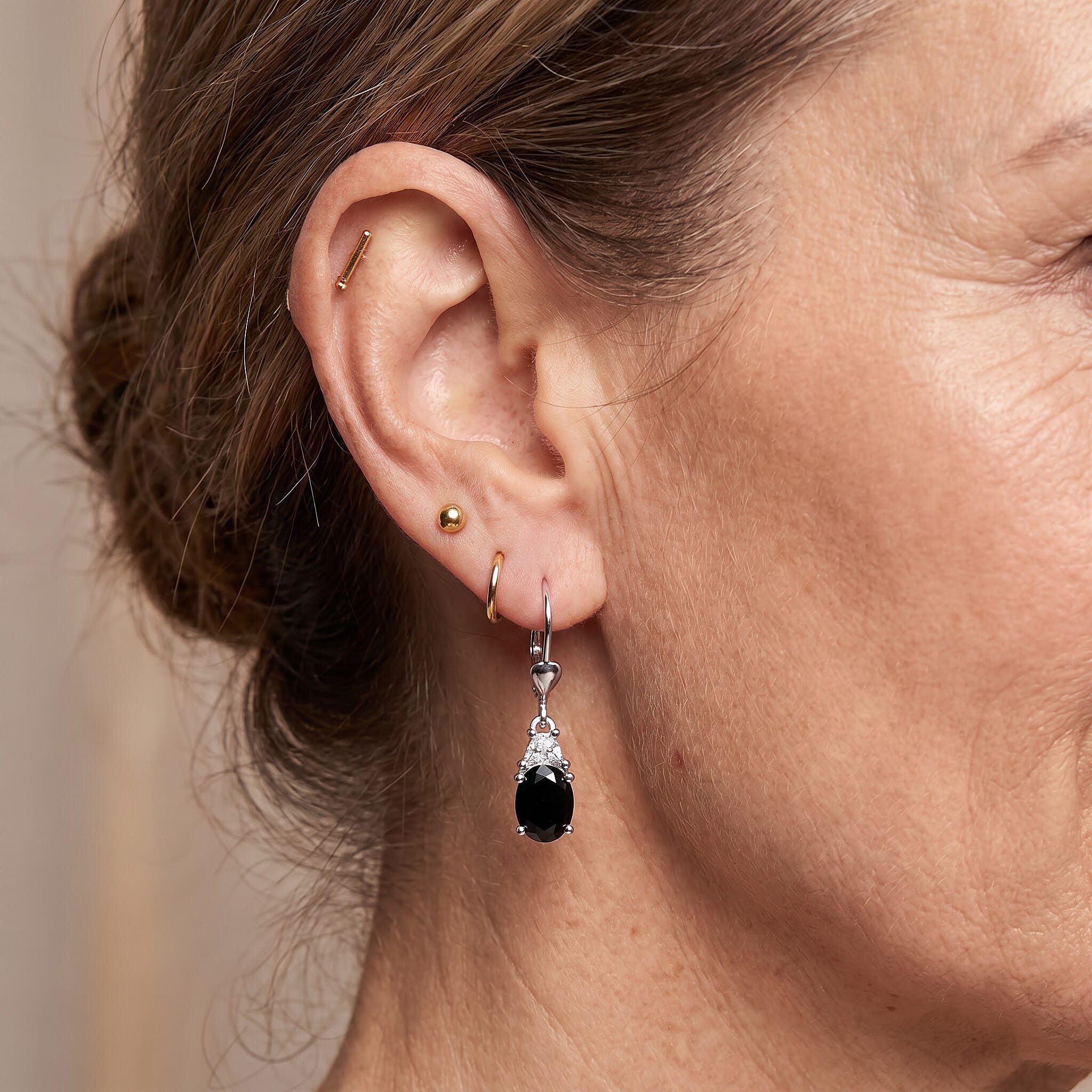 D'Joy Black and White Moissanite 1.90 ctw Solitaire Lever Back Earrings in Rhodium Over Sterling Silver