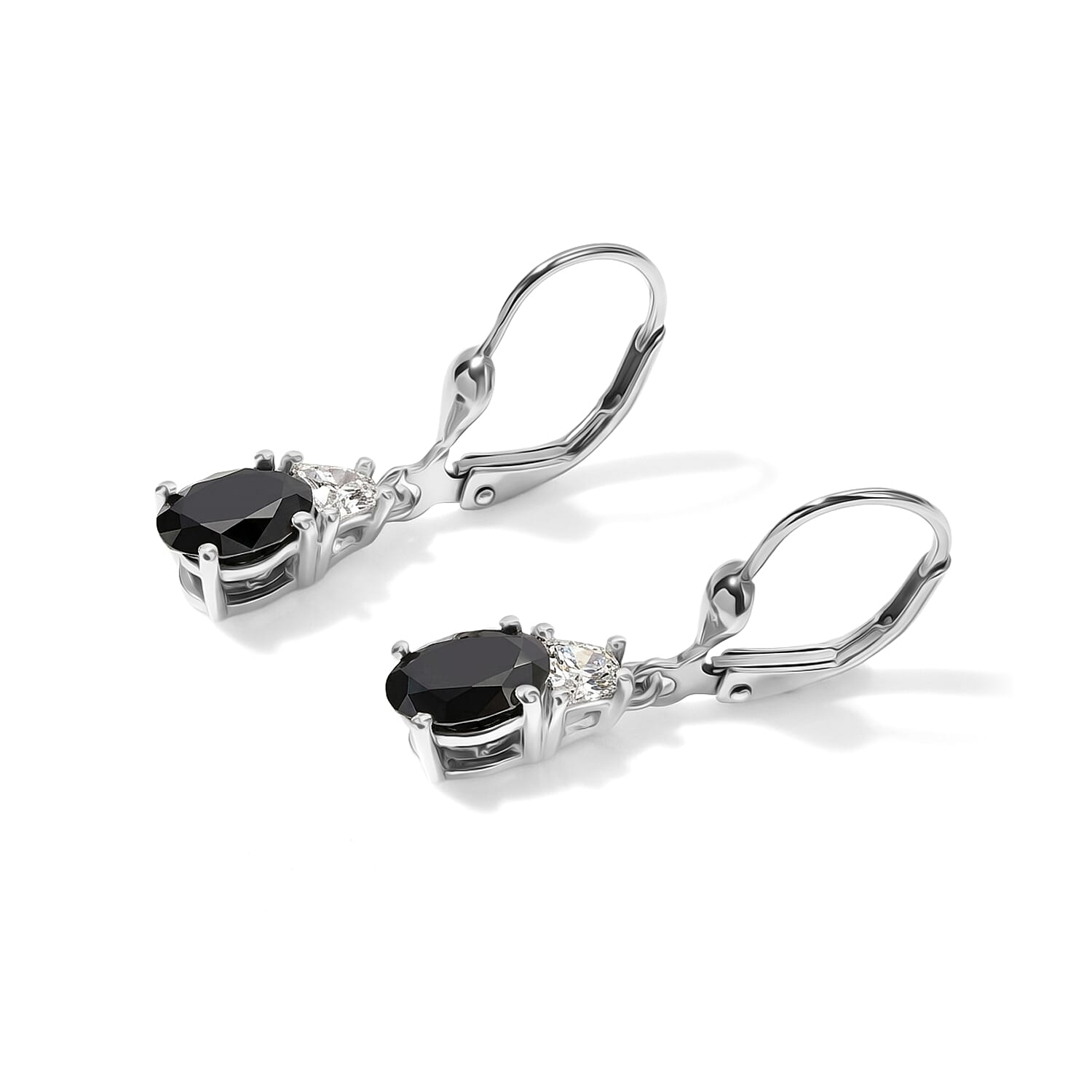 D'Joy Black and White Moissanite 1.90 ctw Solitaire Lever Back Earrings in Rhodium Over Sterling Silver