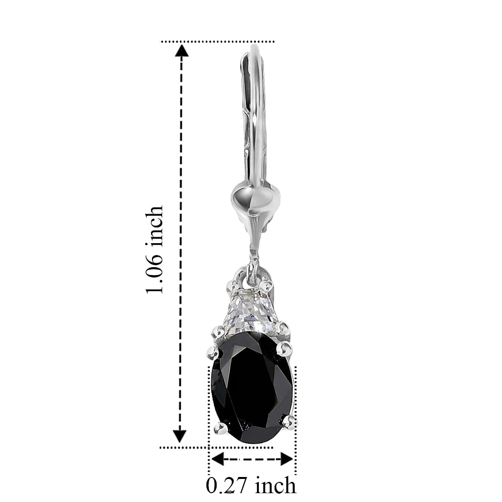 D'Joy Black and White Moissanite 1.90 ctw Solitaire Lever Back Earrings in Rhodium Over Sterling Silver