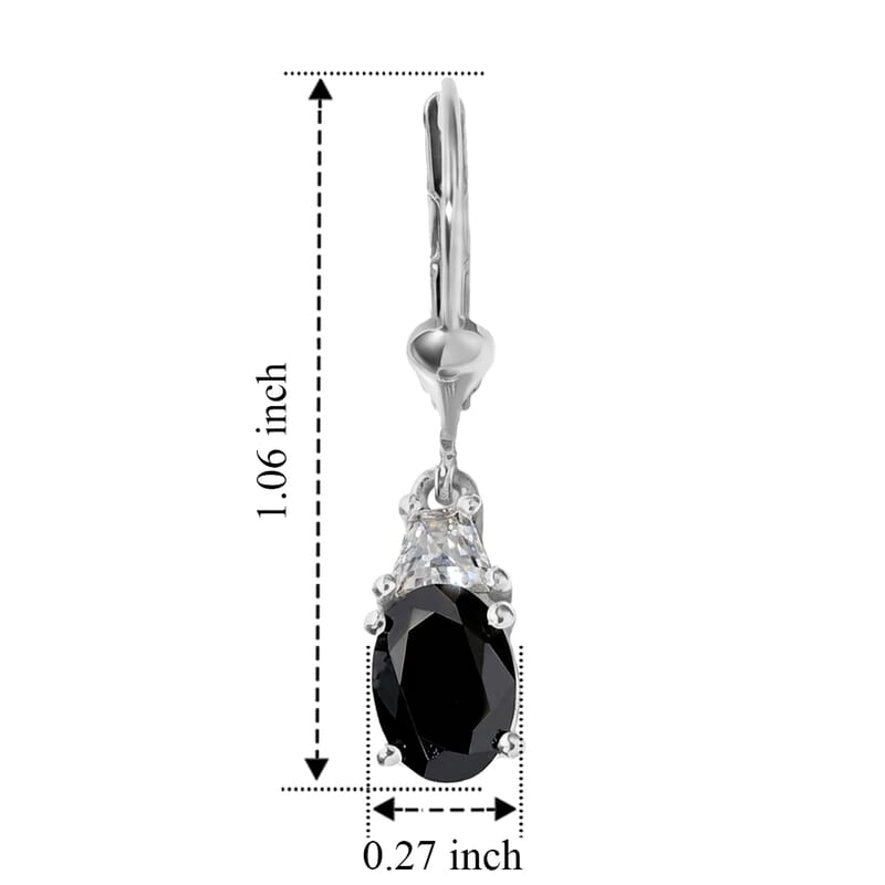 D'Joy Black and White Moissanite 1.90 ctw Solitaire Lever Back Earrings in Rhodium Over Sterling Silver