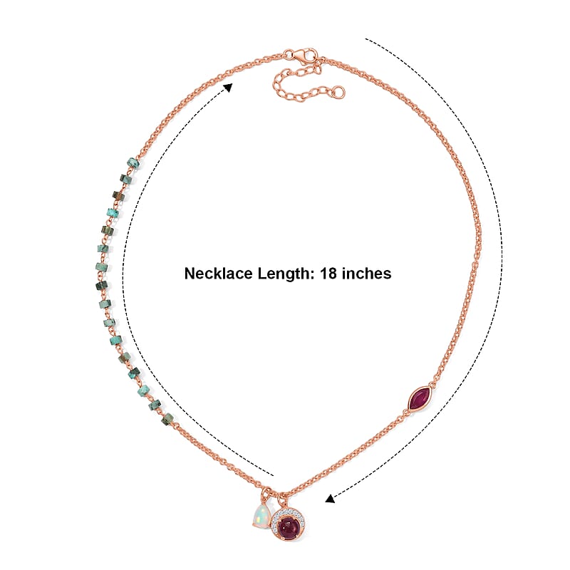 D'Joy Premium Ethiopian Welo Opal and Multi Gemstone 15.75 ctw Necklace (18 Inches) in 18K Vermeil RG Over Sterling Silver