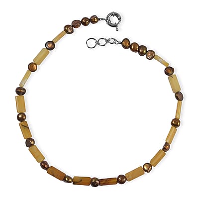 EverTrue Bronze Pearl (D) and Yellow Opal 45.00 ctw Necklace (18 Inches) in Platinum Bond