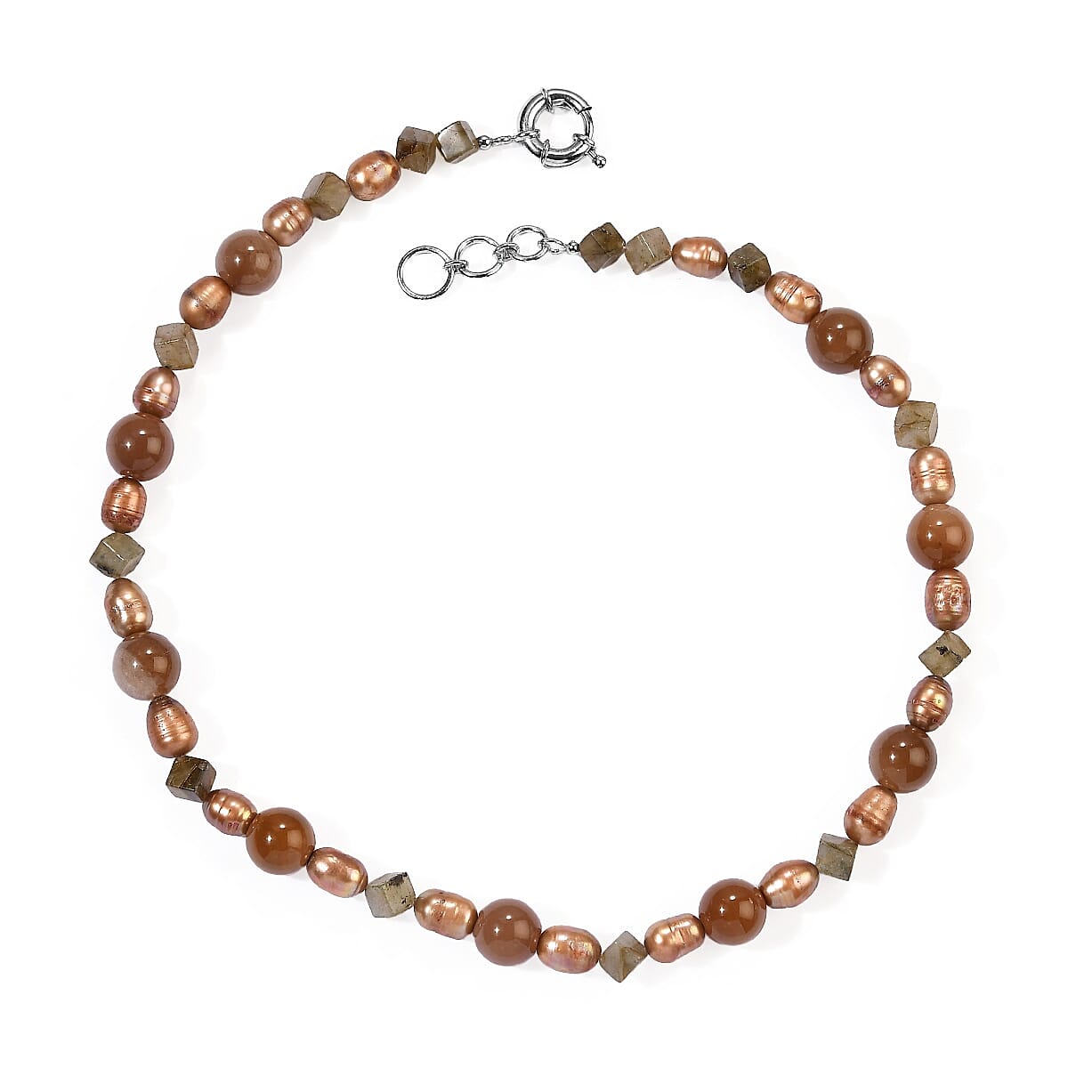 EverTrue Lodolite and Multi Gemstone 255.00 ctw Beaded Necklace (18 Inches) in Platinum Bond