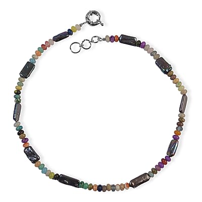 EverTrue Multi Jasper and Peacock Pearl 70.00 ctw Necklace (18 Inches) in Platinum Bond