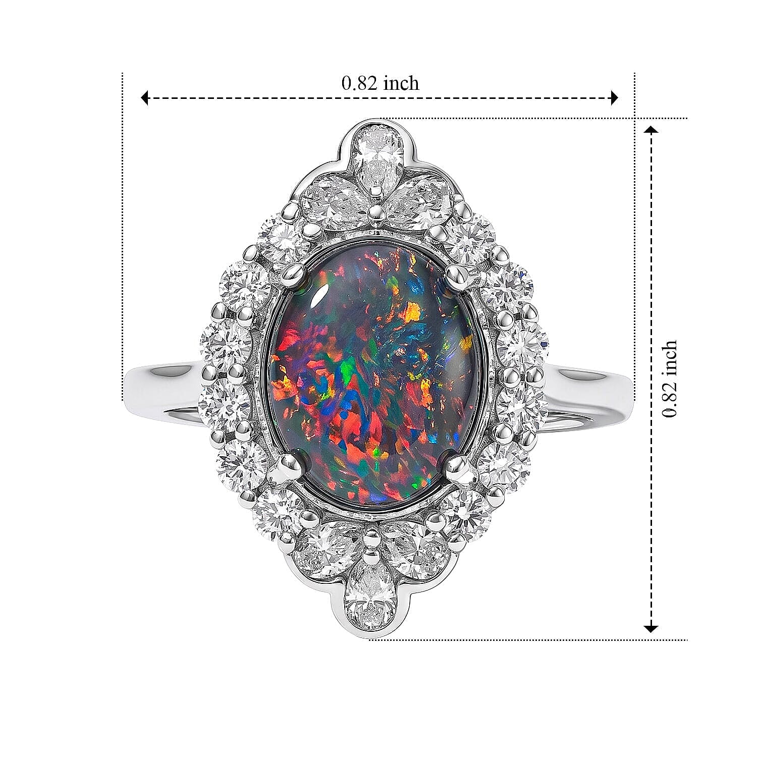 IGI Certified D'Joy Australian Black Ridge Opal Triplet, Moissanite Ring in Rhodium Over Sterling Silver (Size 5.0) 2.50 ctw
