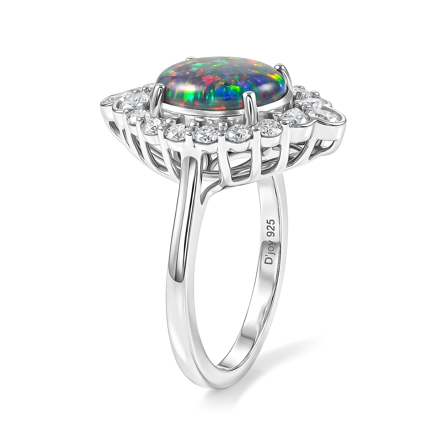 Certified and Appraised D'Joy Premium Australian Black Ridge Opal Triplet and Moissanite 2.50 ctw Ring in Rhodium Over Sterling Silver (Size 6.0)