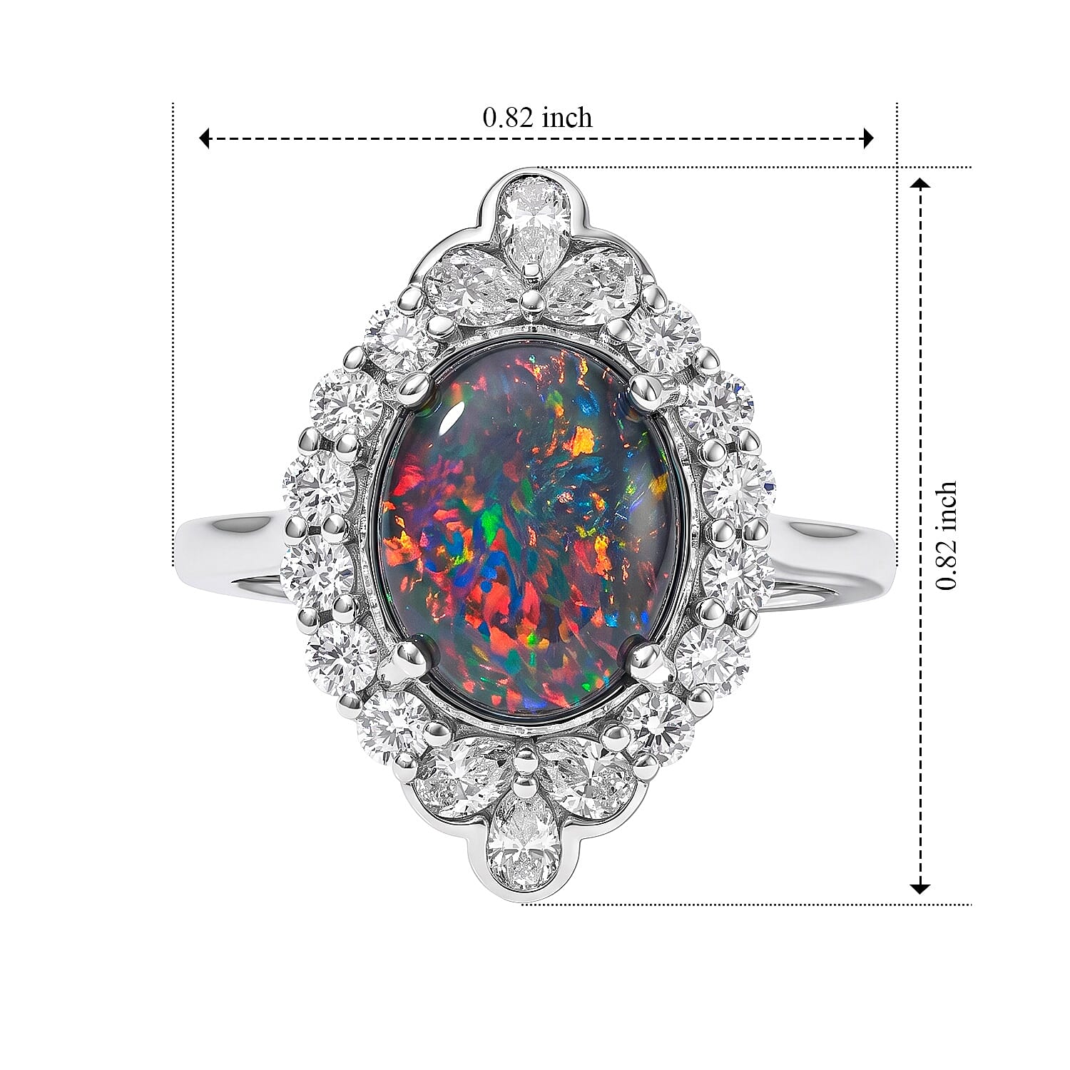 Certified and Appraised D'Joy Premium Australian Black Ridge Opal Triplet and Moissanite 2.50 ctw Ring in Rhodium Over Sterling Silver (Size 6.0)