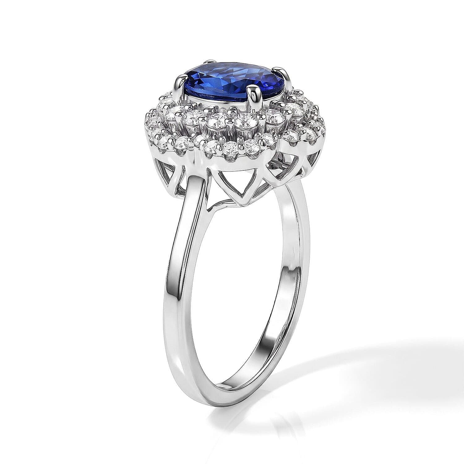 D'Joy Tanzanite ,  Moissanite  Main Stone With Surrounding Stone Ring in Rhodium OverSterling Silver 1.85 ctw