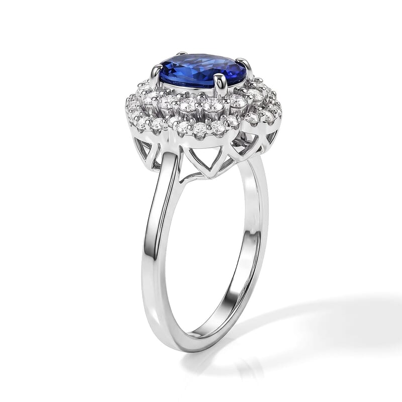 D'Joy Tanzanite ,  Moissanite  Main Stone With Surrounding Stone Ring in Rhodium OverSterling Silver 1.85 ctw