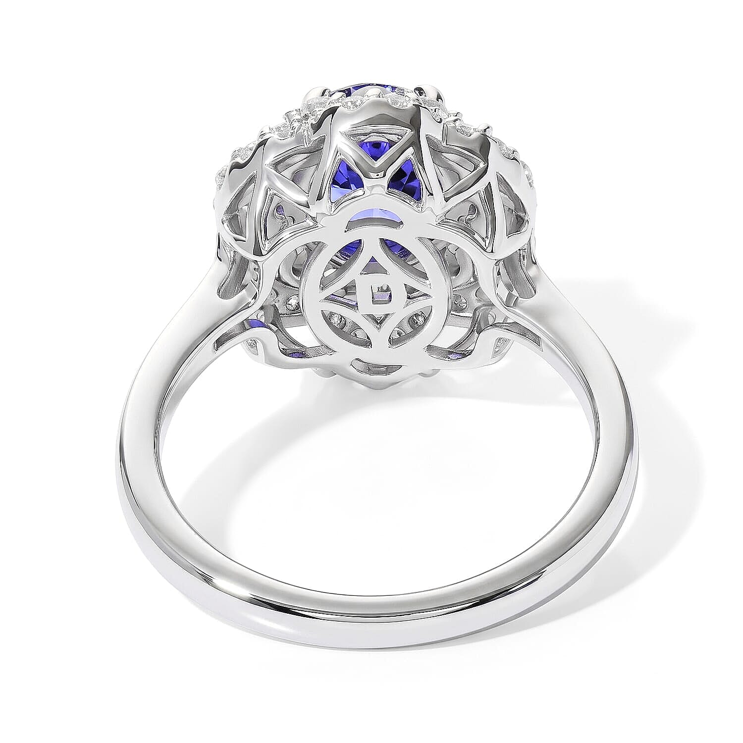 D'Joy Tanzanite ,  Moissanite  Main Stone With Surrounding Stone Ring in Rhodium OverSterling Silver 1.85 ctw