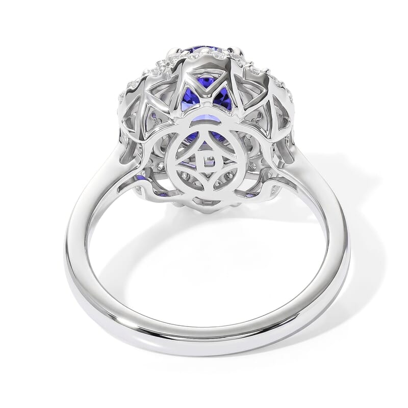 D'Joy Tanzanite ,  Moissanite  Main Stone With Surrounding Stone Ring in Rhodium OverSterling Silver 1.85 ctw