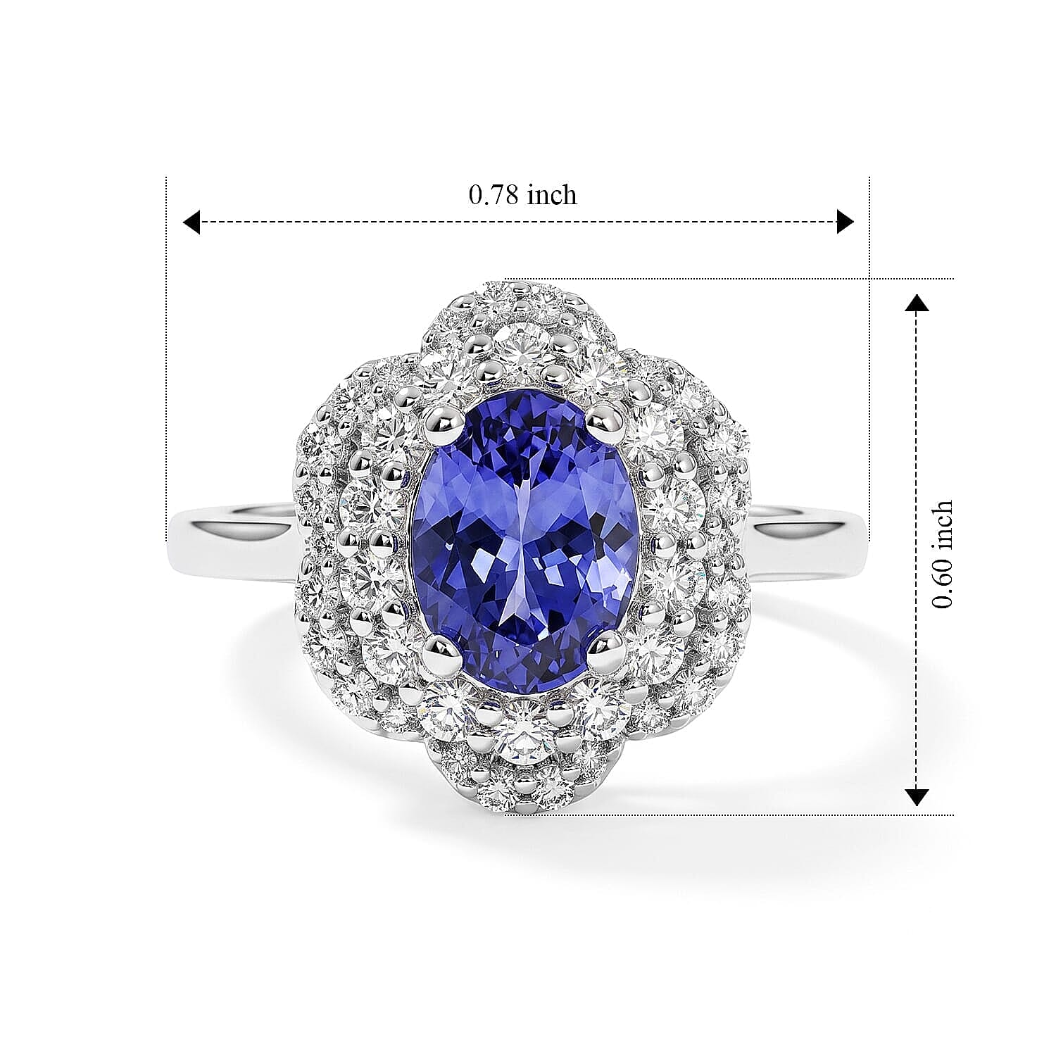 D'Joy Tanzanite ,  Moissanite  Main Stone With Surrounding Stone Ring in Rhodium OverSterling Silver 1.85 ctw