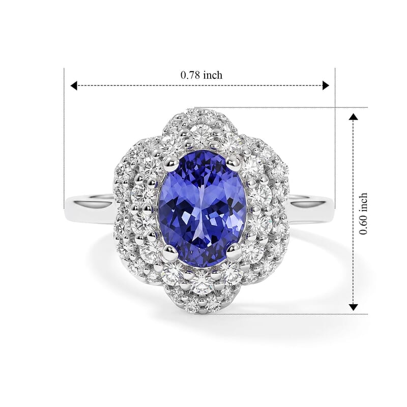 D'Joy Tanzanite ,  Moissanite  Main Stone With Surrounding Stone Ring in Rhodium OverSterling Silver 1.85 ctw