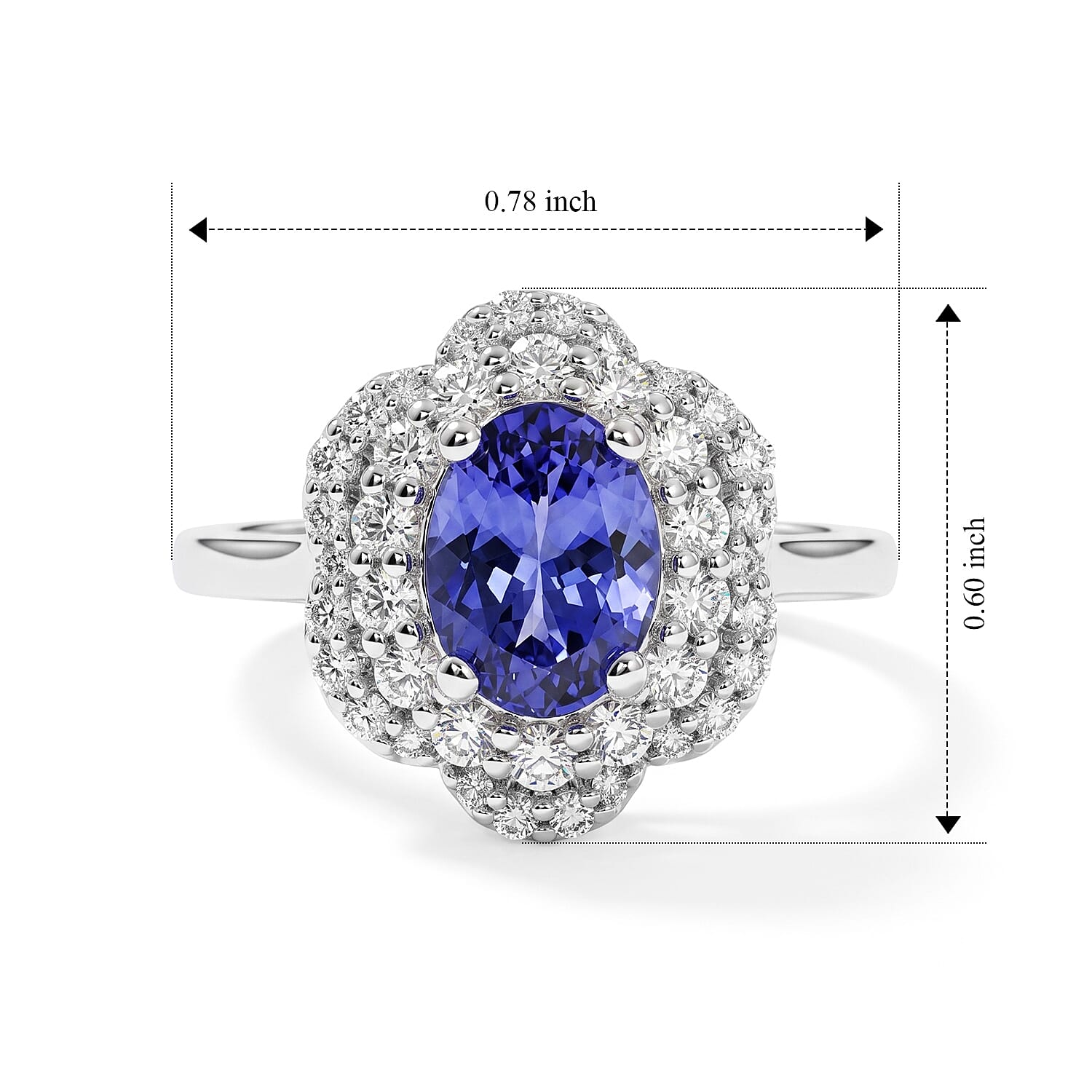 Certified and Appraised D'Joy Premium Tanzanite and Moissanite 1.80 ctw Ring in Rhodium Over Sterling Silver (Size 7.0)
