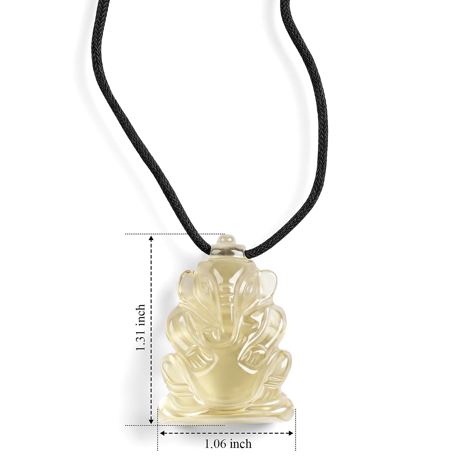 Lemon Quartz 109.00 ctw Carved Ganesha Blessing Necklace in Silvertone 16-19 Inches