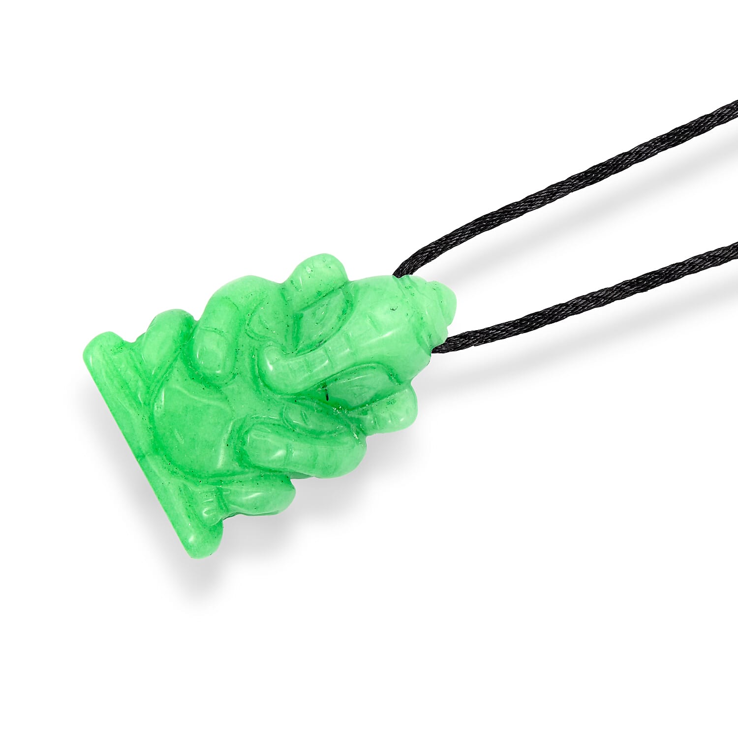 Green Aventurine 109.00 ctw Carved Ganesha Blessing Necklace in Silvertone 16-19 Inches