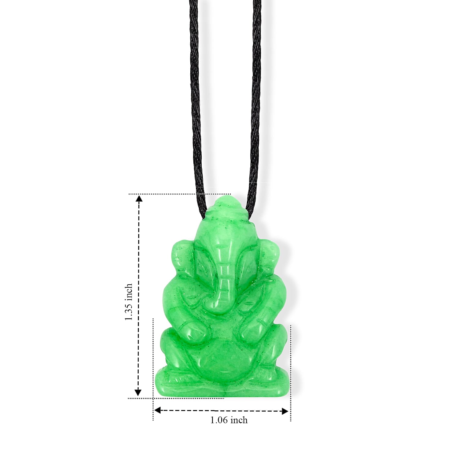 Green Aventurine 109.00 ctw Carved Ganesha Blessing Necklace in Silvertone 16-19 Inches