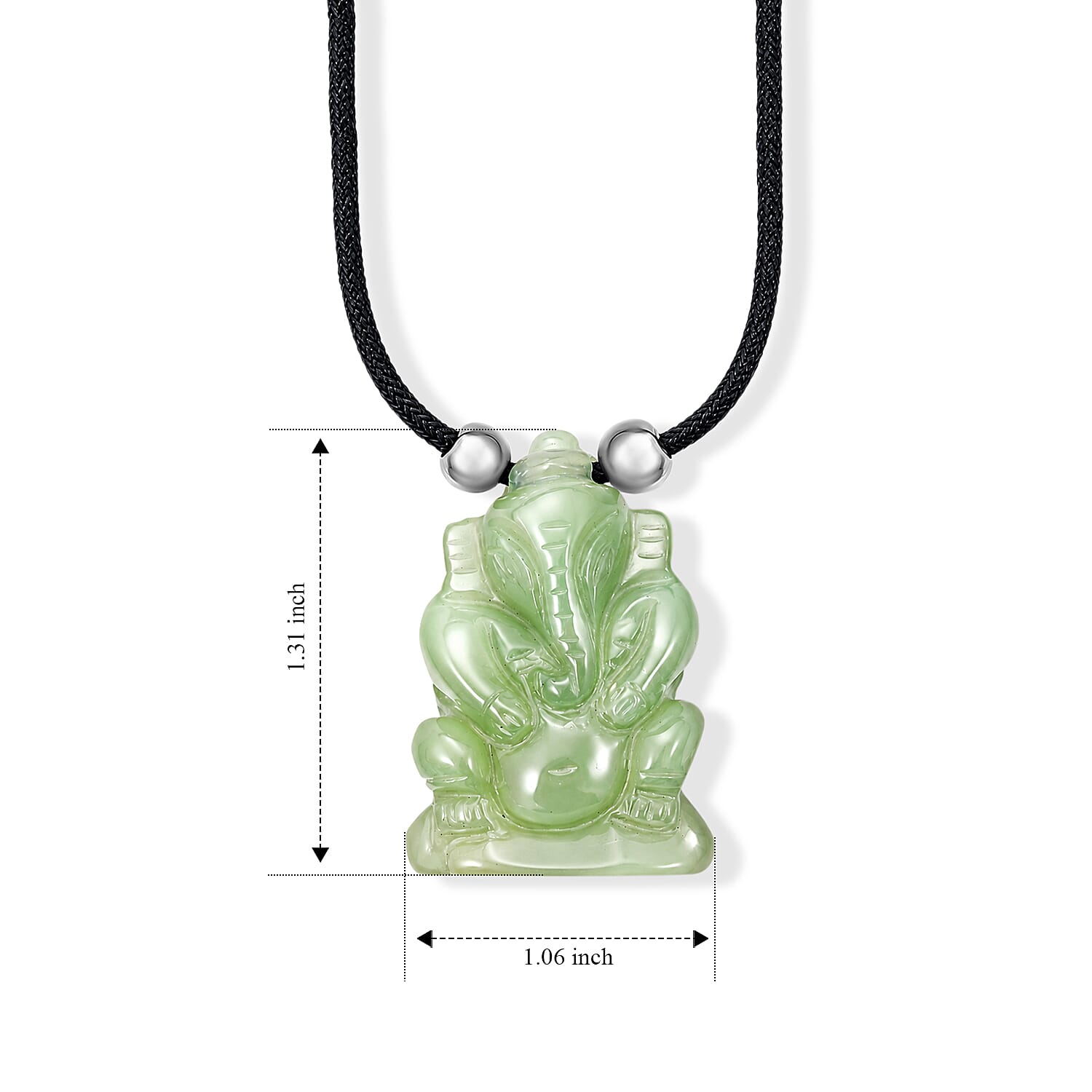 Jade and Simulated Pearl 109.00 ctw Carved Ganesha Blessing Necklace (16-19 Inches) in Silvertone