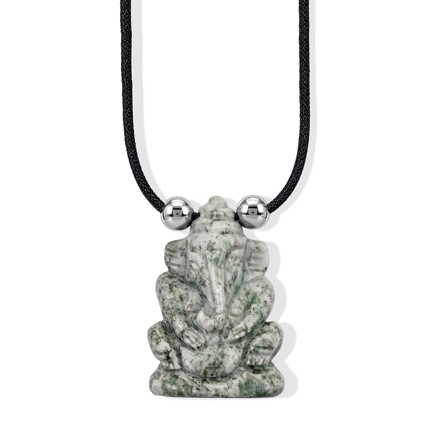 Jade 109.00 ctw Carved Ganesha Blessing Necklace (16-19 Inches) in Silvertone