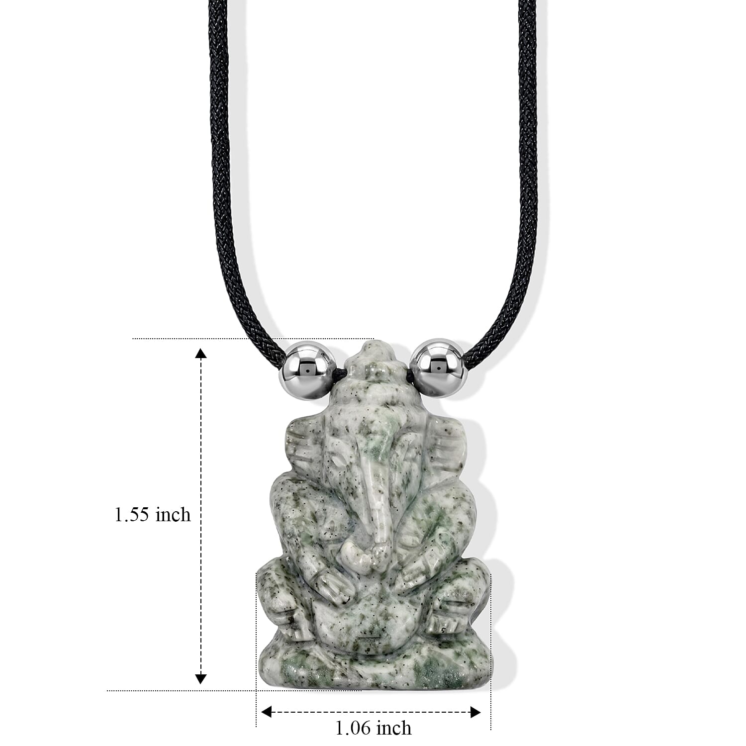 Jade 109.00 ctw Carved Ganesha Blessing Necklace (16-19 Inches) in Silvertone