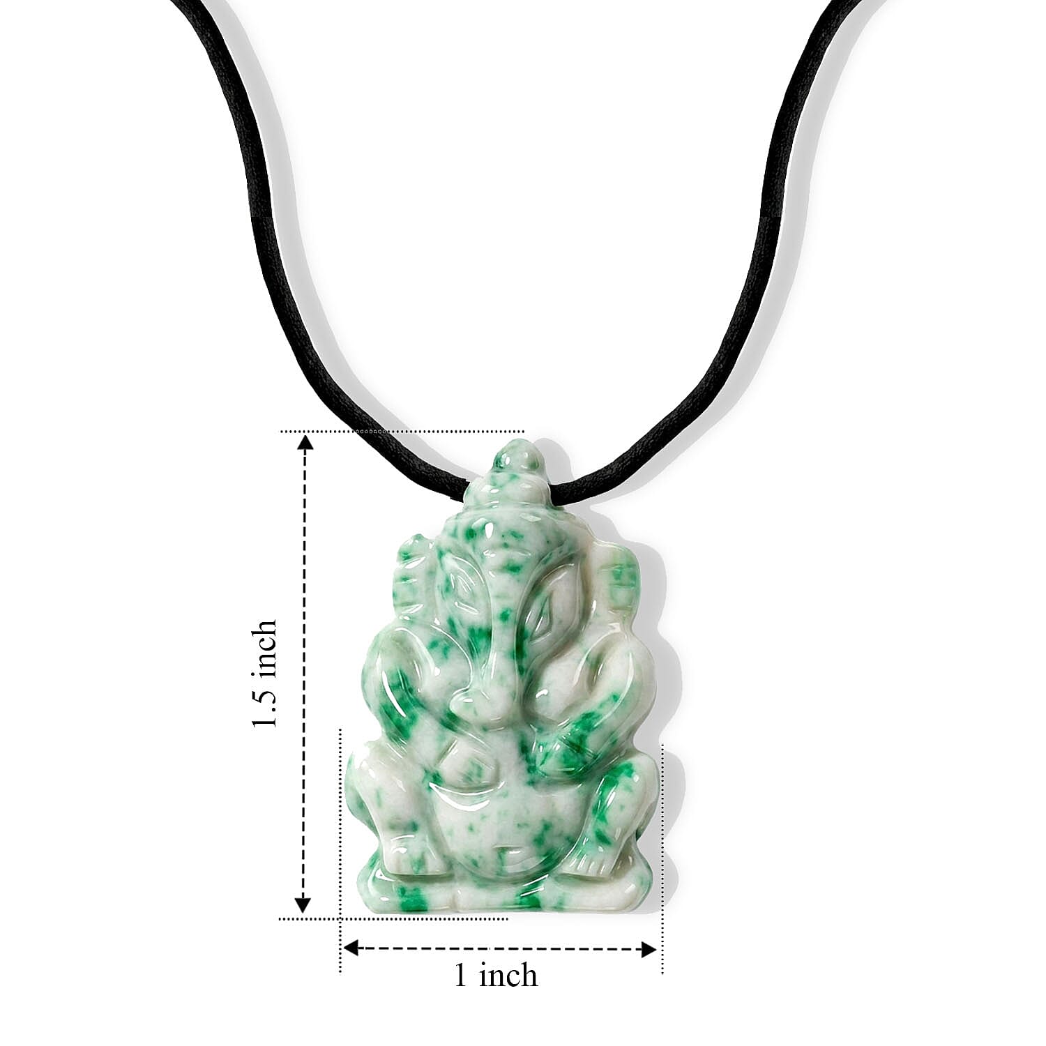 Green Spot Jade 109.00 ctw Carved Ganesha Blessing Necklace (16-19 Inches) in Silvertone