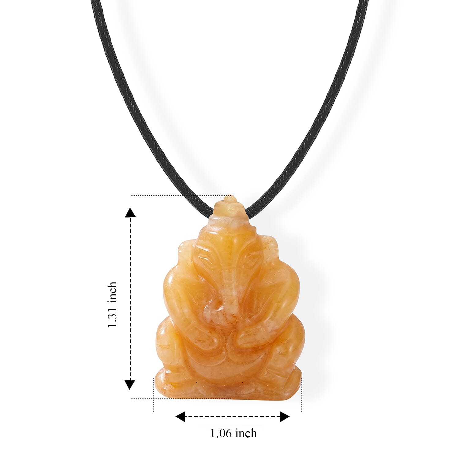 Yellow Jade 109.00 ctw Carved Ganesha Blessing Necklace (16-19 Inches) in Silvertone