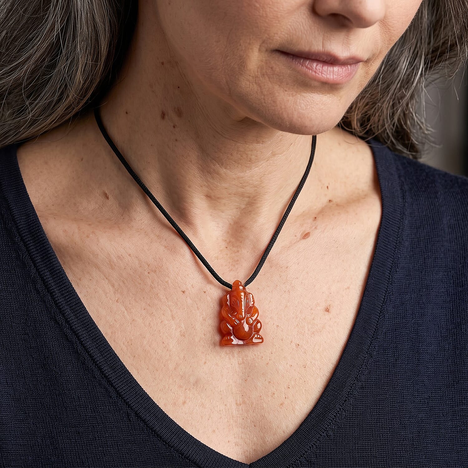 Red Aventurine 109.00 ctw Carved Genish Necklace (16-19 Inches) in Silvertone